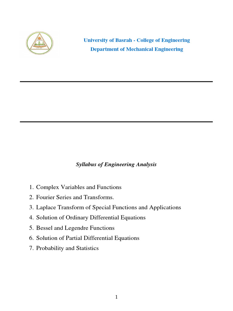 Engineering Analysis Syllabus Overview | PDF | Complex Number ...