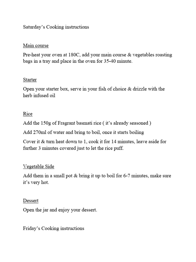 Weekend Cooking Instructions Guide | PDF