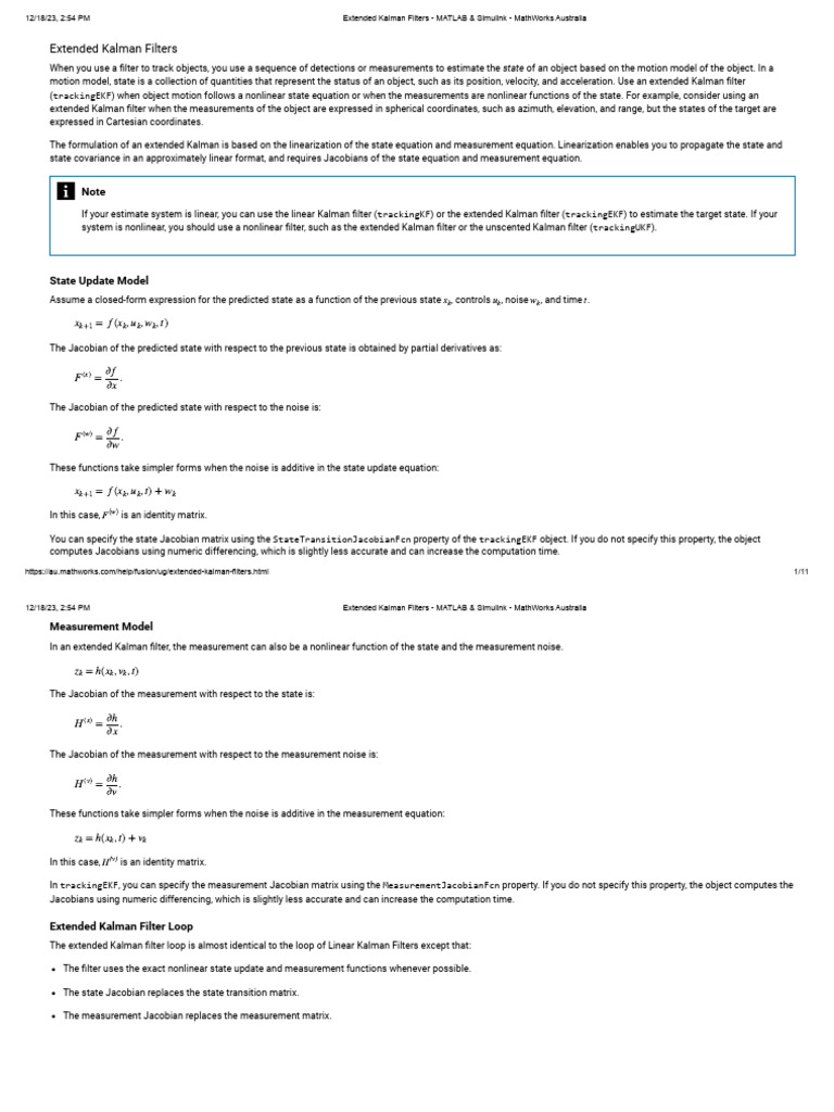 Extended Kalman Filters MATLAB & Simulink MathWorks Australia PDF