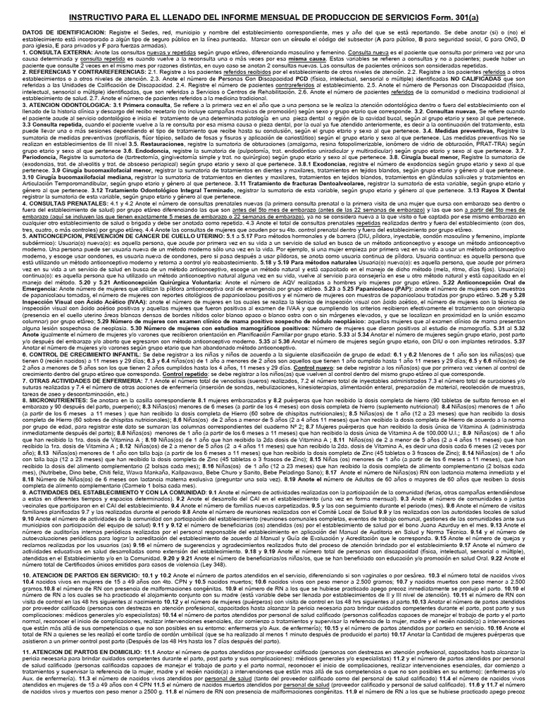 Instructivo Formulario 301(a) Producción | PDF