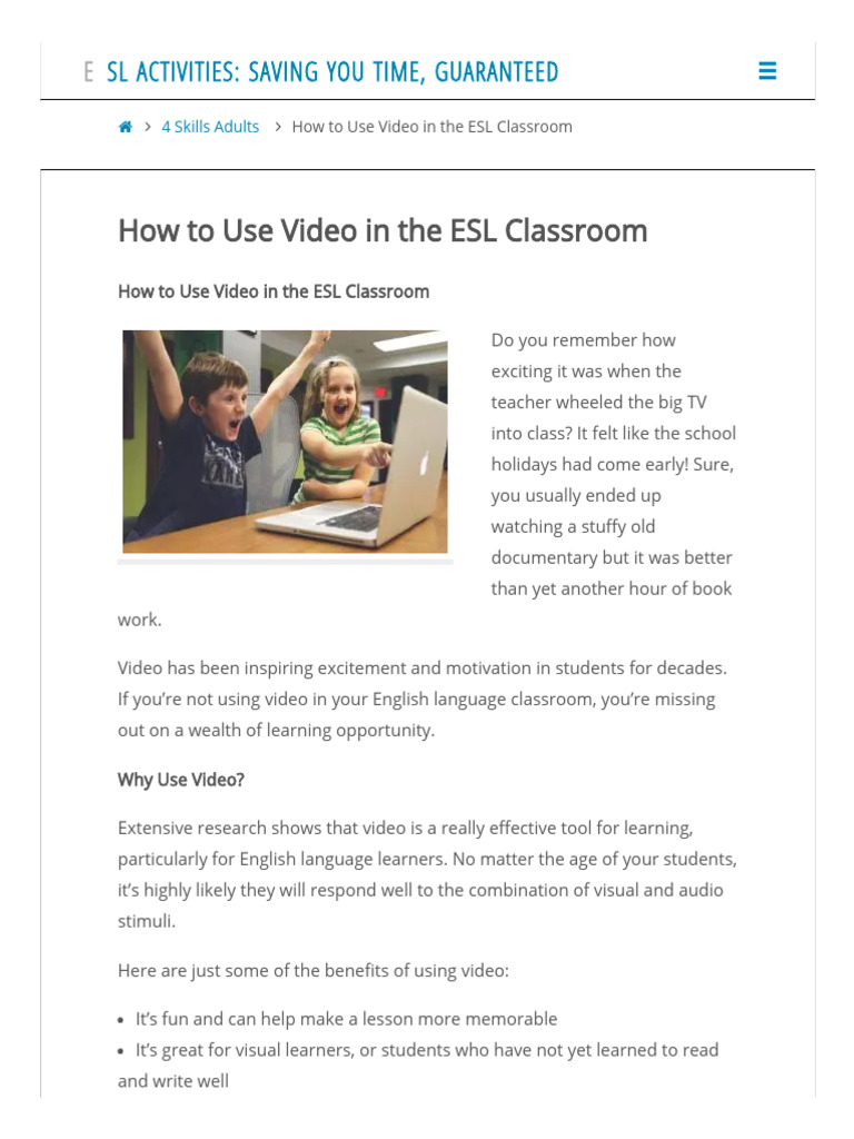 Effective Video Use in ESL Lessons | PDF | English As A Second Or ...