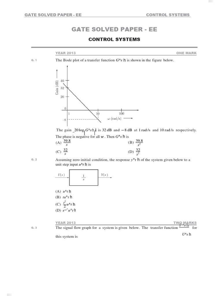 GATE EE Control Systems Solutions | PDF | Electricity | Electronic ...
