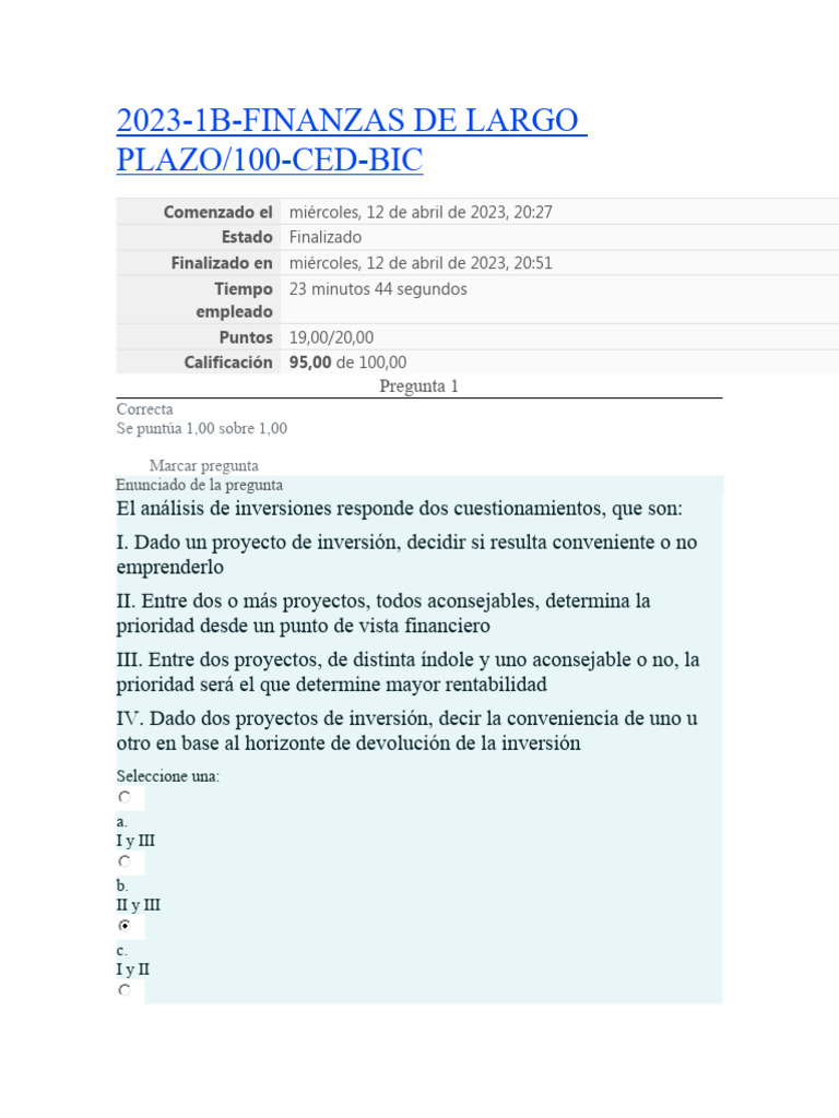 Examen Final de Finanzas a Largo Plazo | PDF | Inversiones | Business