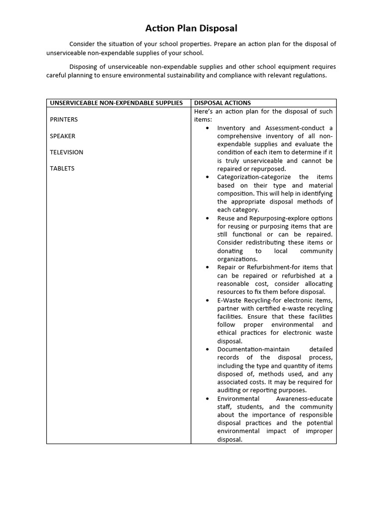 Topic 3 - Action Plan Disposal | PDF | Waste Management | Electronic Waste
