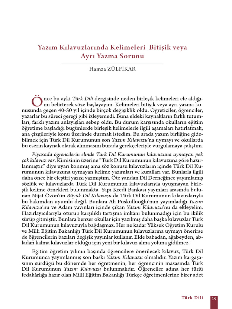 Yazım Kılavuzlarında Kelimeleri Bitişik Veya Ayrı Yazma Sorunu | PDF