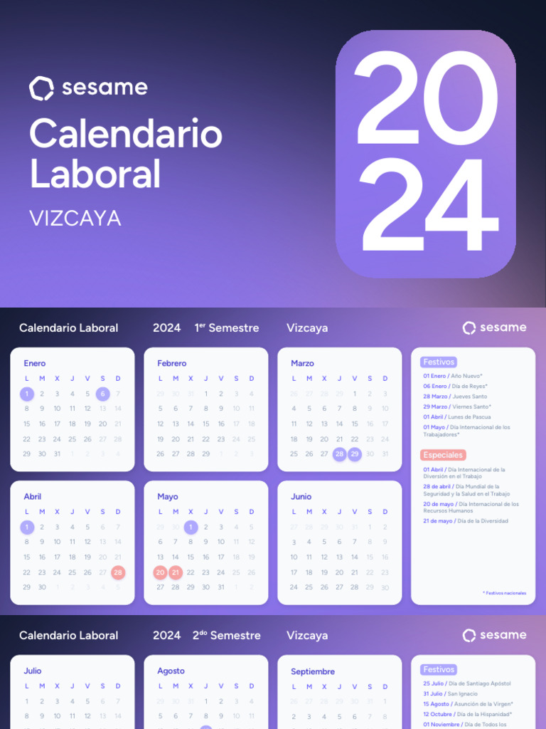 Vizcaya Calendario Laboral 2024 | PDF | Calendario