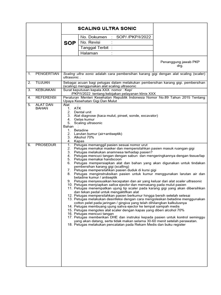 Sop Scaling Ultra Sonic Pdf