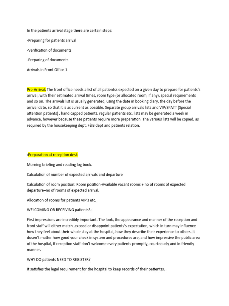 unit 2 front desk operations PDF Patient
