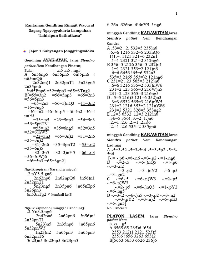Wayang Kulit Music Notation | PDF | Melody | Musicology