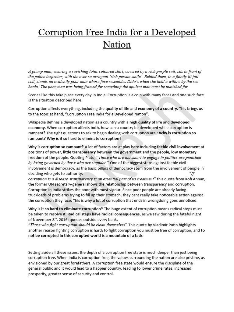 Corruption Free India For A Developed Nation | PDF | Corruption