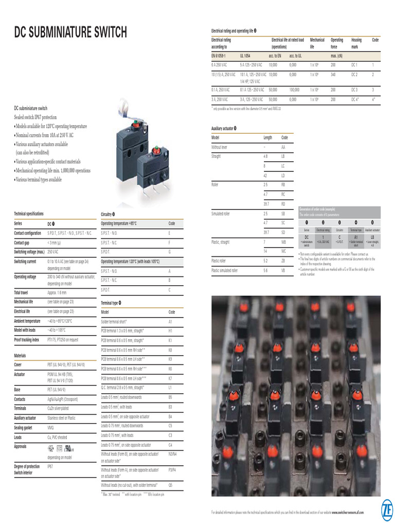 DC Subminiature Switch IP67 Specifications | PDF | Switch | Electricity