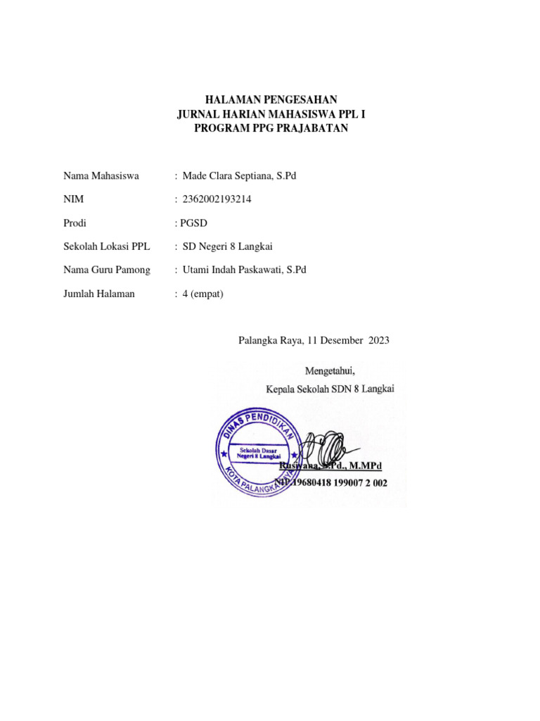 Clara Lampiran 9 Contoh Jurnal Harian Pdf