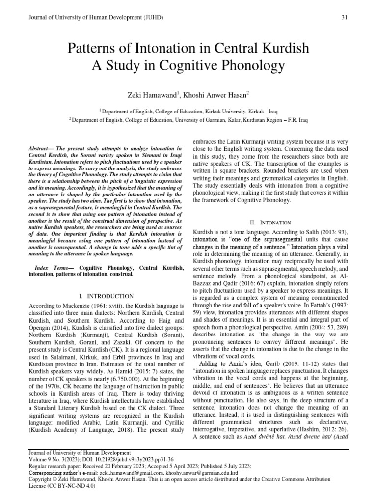 Patterns of Intonation in Central Kurdish A Study in Cognitive ...