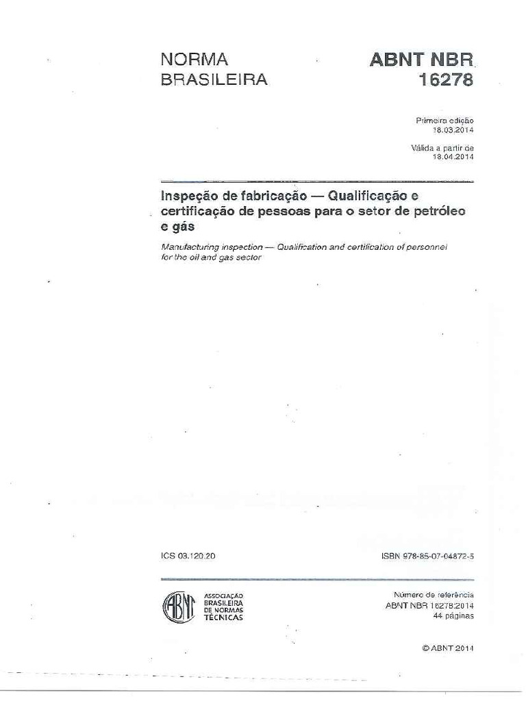 NBR 16278 Inspeção de Fabricação | PDF