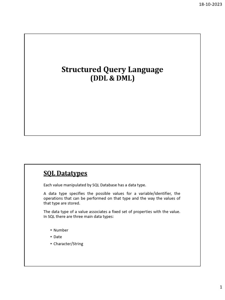 Table creation and dml commands pdf data type database transaction