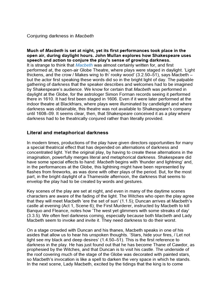 What Does Night And Darkness Symbolize In Macbeth