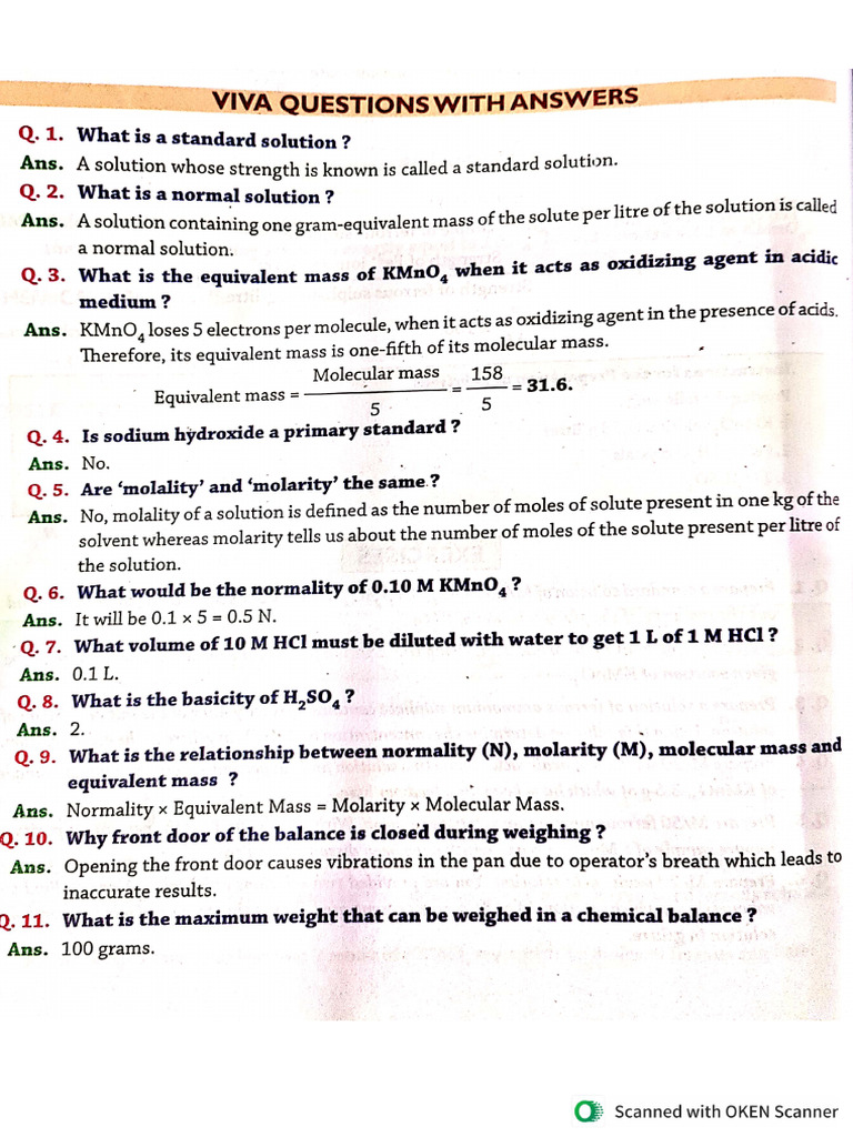 Viva Questions On Redox Titration