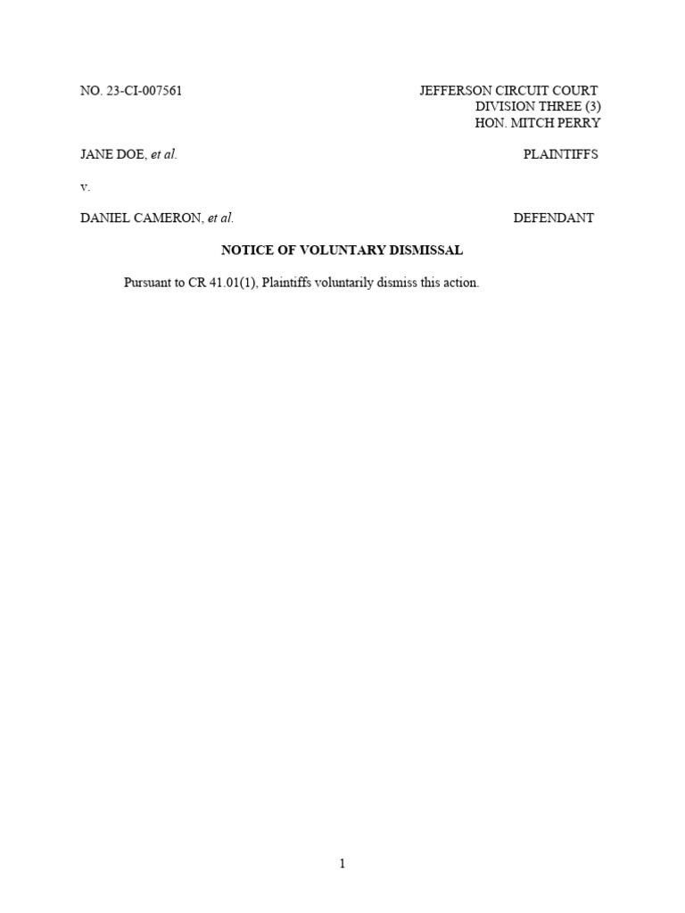 Notice of Voluntary Dismissal Filed PDF Public Law Common Law