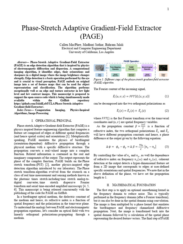 Phase-Stretch Edge Detection Algorithm | PDF | Waves | Refractive Index