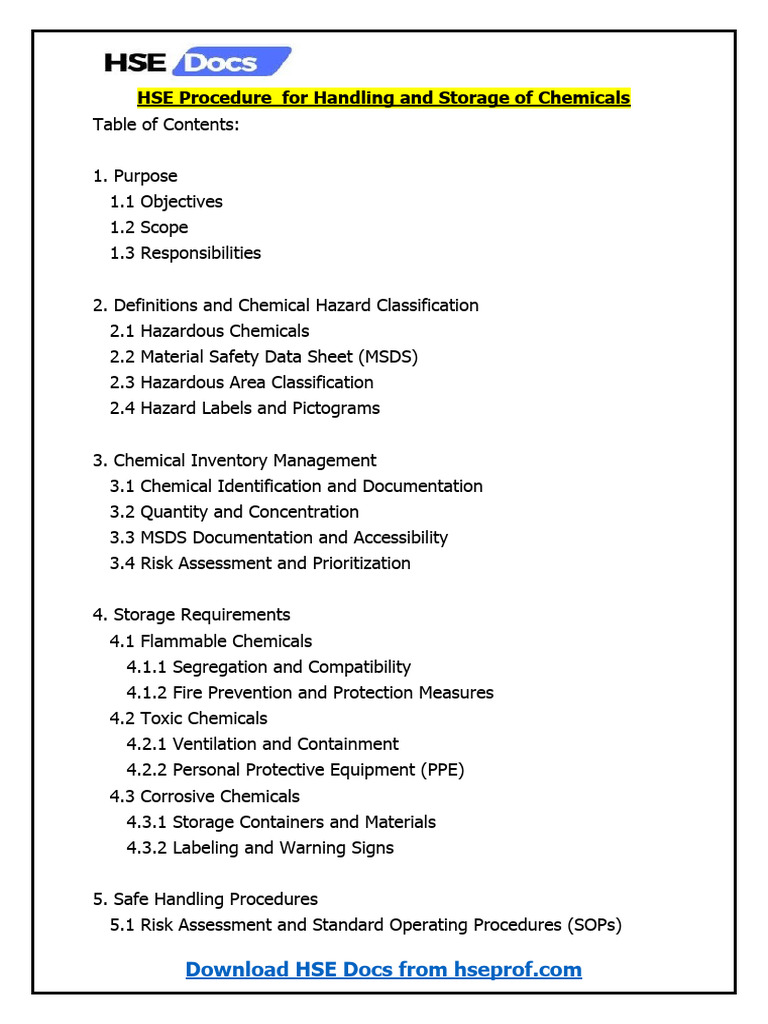 HSEProcedureHandlingandStorageofChemicals PDF
