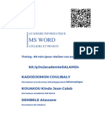 ACADEMIE INFORMATIQUE SALAM CÔTE D'IVOIRE Ms Word Ateliers Et Projets Séance 3