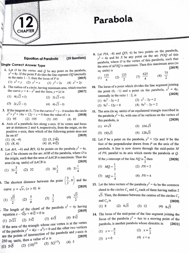 Parabola Problem Set and Solutions | PDF | Euclidean Geometry ...