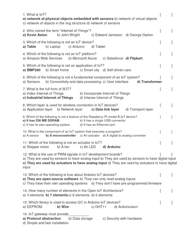 Sample questions for test pdf internet of things computer network