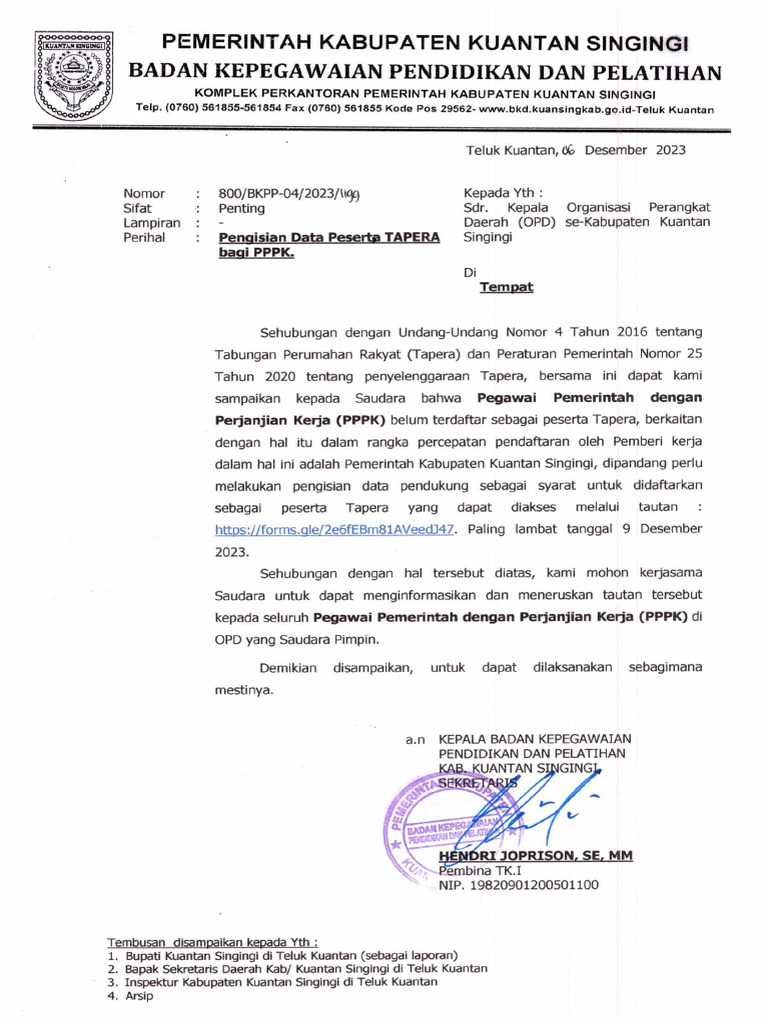 Surat pengisian data tapera pdf