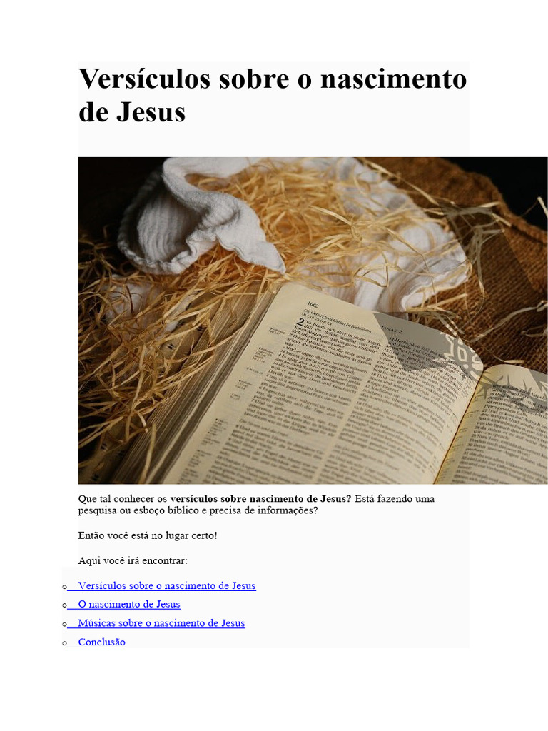 Versículos sobre o nascimento de Jesus | PDF | Nascimento de Jesus ...