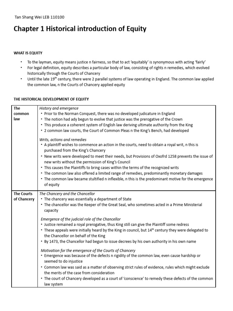 Historical Overview of Equity Law | PDF | Equity (Law) | Trust Law