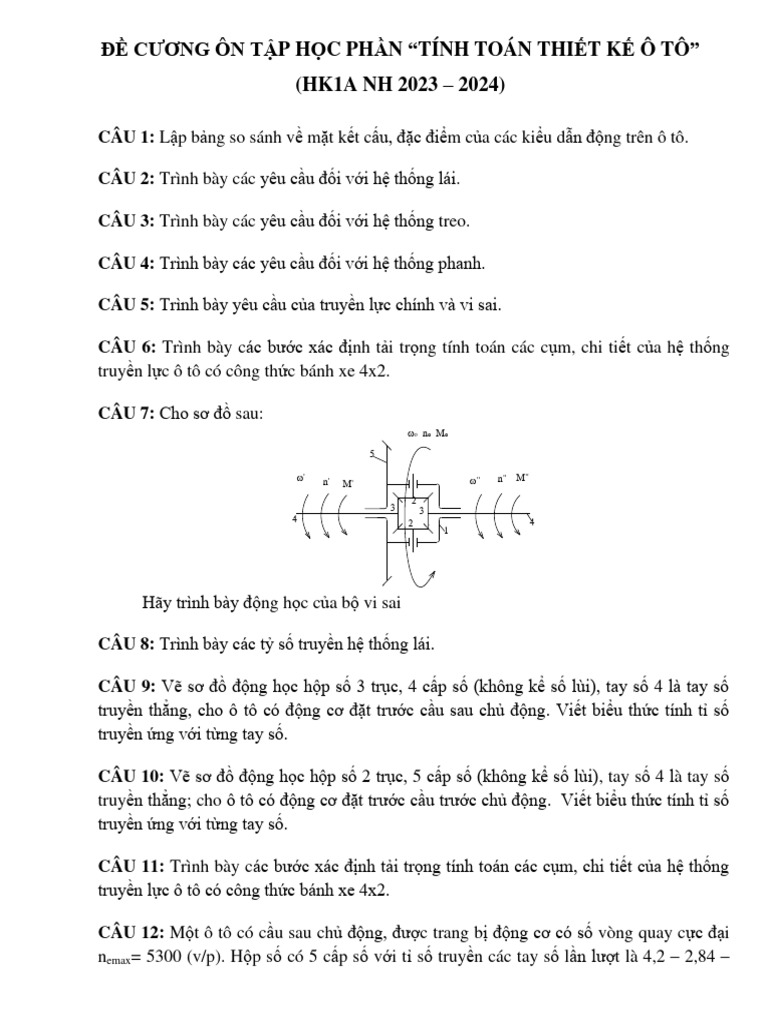 ĐỀ CƯƠNG ÔN TẬP TÍNH TOÁN THIẾT KẾ | PDF