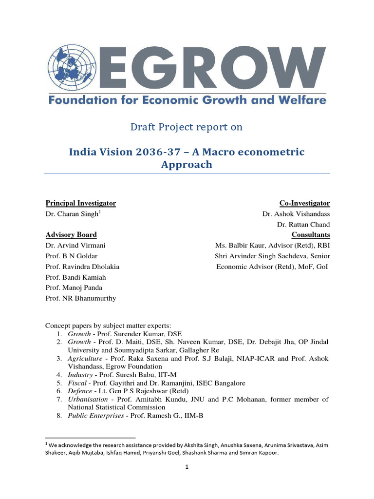 India Vision 2036-37 A Macro Econometric Approach | PDF | Economic ...