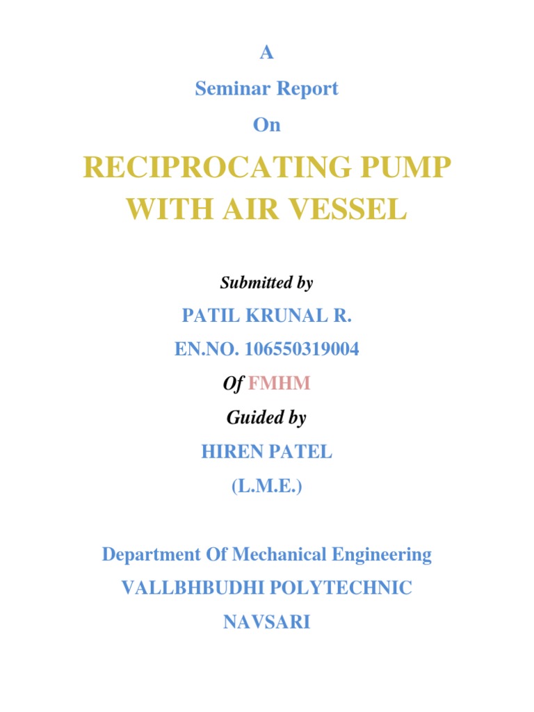 Reciprocating Pump with Air vessel Pump Piston