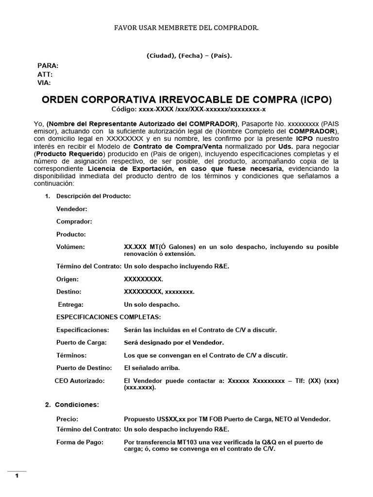 ICPO Draft Español Producto en MT o GL | Descargar gratis PDF | Economias