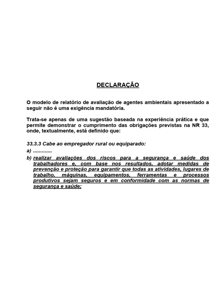 Relatório de Avaliação de Riscos Ambientais | PDF | Tinta | Trator