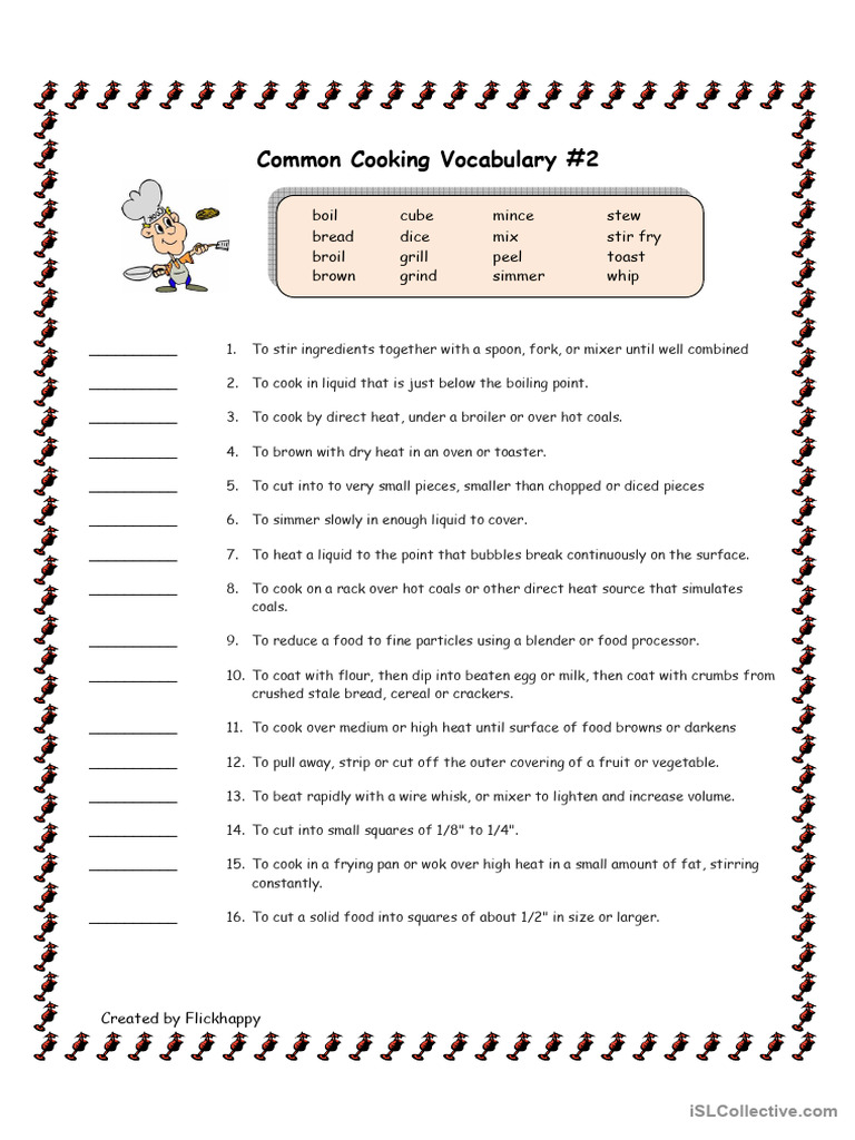Common cooking vocabulary 2 pdf breads grilling