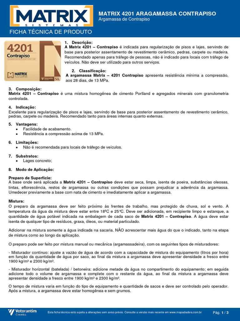 Argamassa Matrix 4201 para Contrapiso | PDF | Argamassa (alvenaria ...