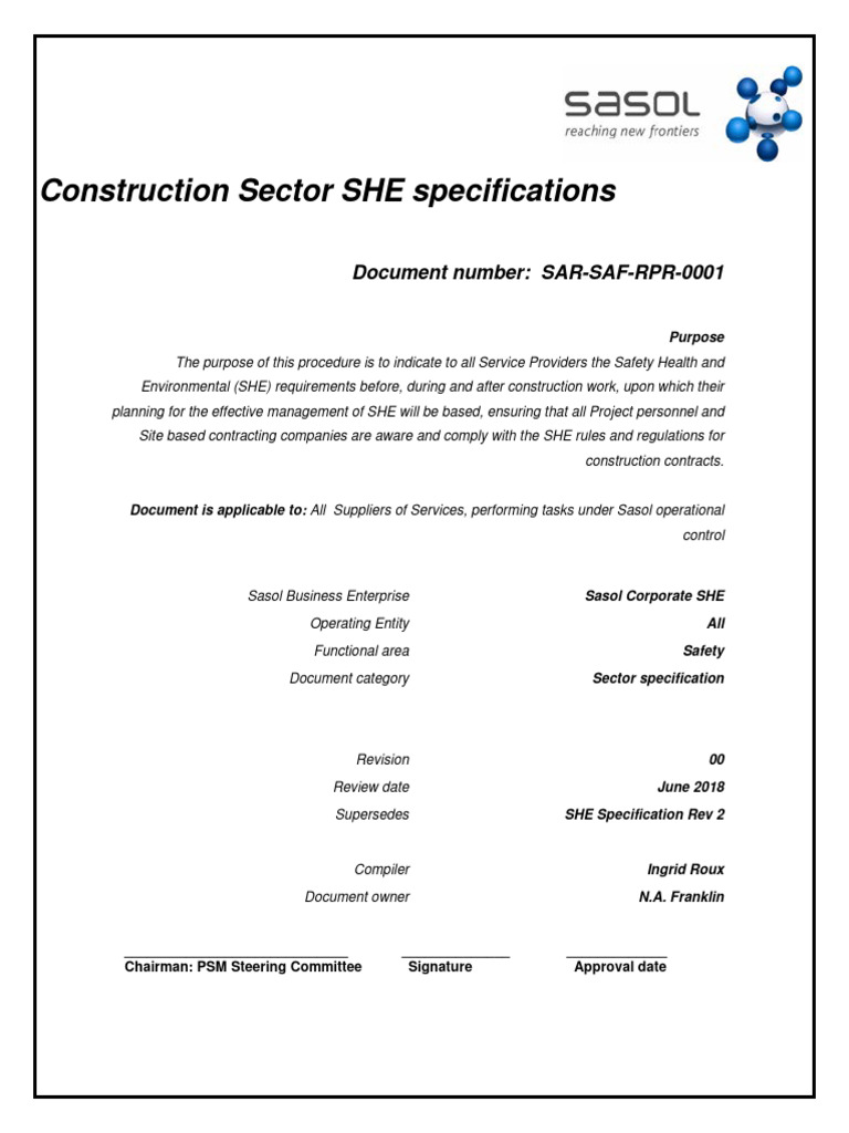 Construction sector she specifications 0 1 download free pdf
