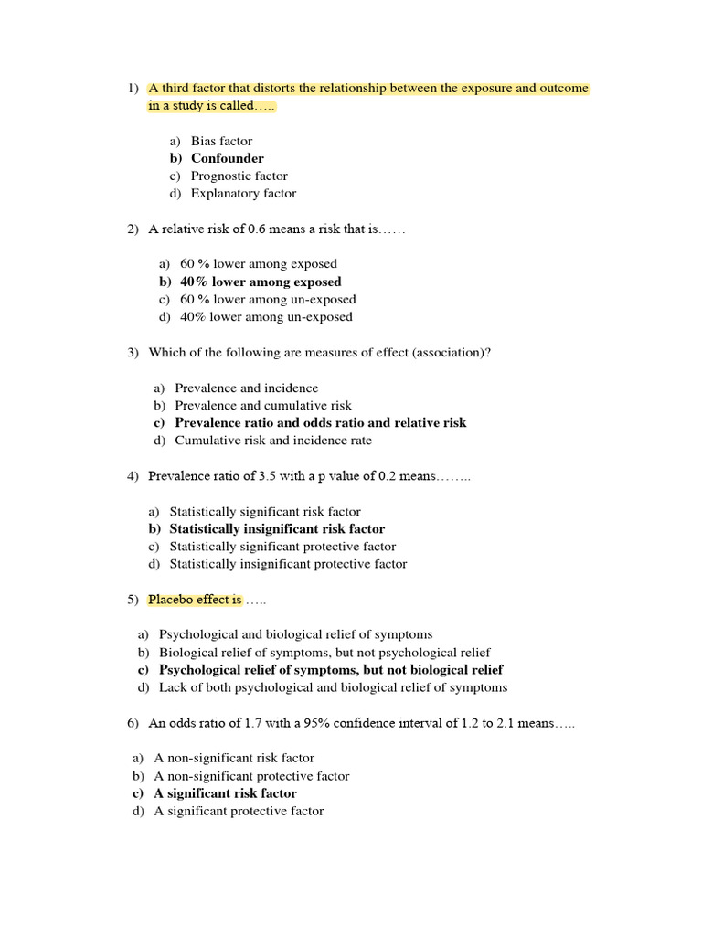 Epidemiology Study Questions and Answers | PDF | Relative Risk | Phases ...
