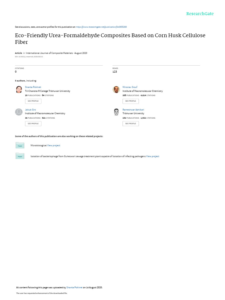 EcoFriendly UreaFormaldehyde Composites Based On Corn Husk Cellulose