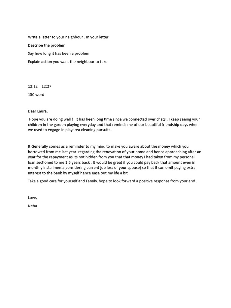 Write A Letter To Your Neighbour PDF