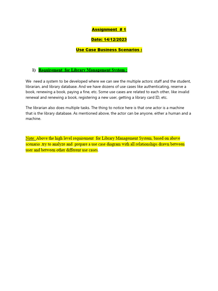 Use Case & Flow Chart Business Scenario Assignment | PDF