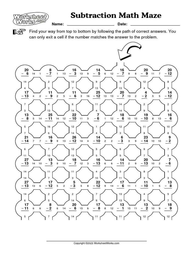 WorksheetWorks Subtraction Math Maze 1 | PDF | Chess