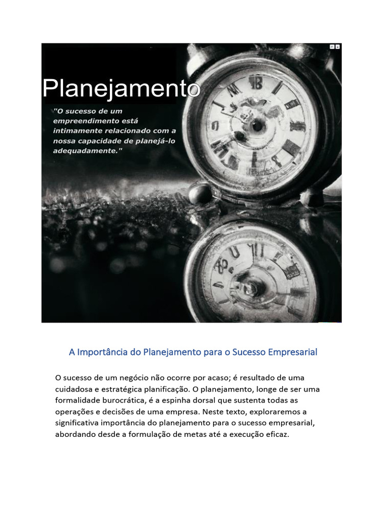 A Importância Do Planejamento para o Sucesso Empresarial | PDF ...