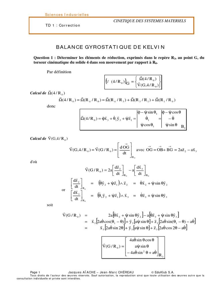 TD Mécanique : Correction Kinetique | PDF | Machine | Dynamique (Mécanique)
