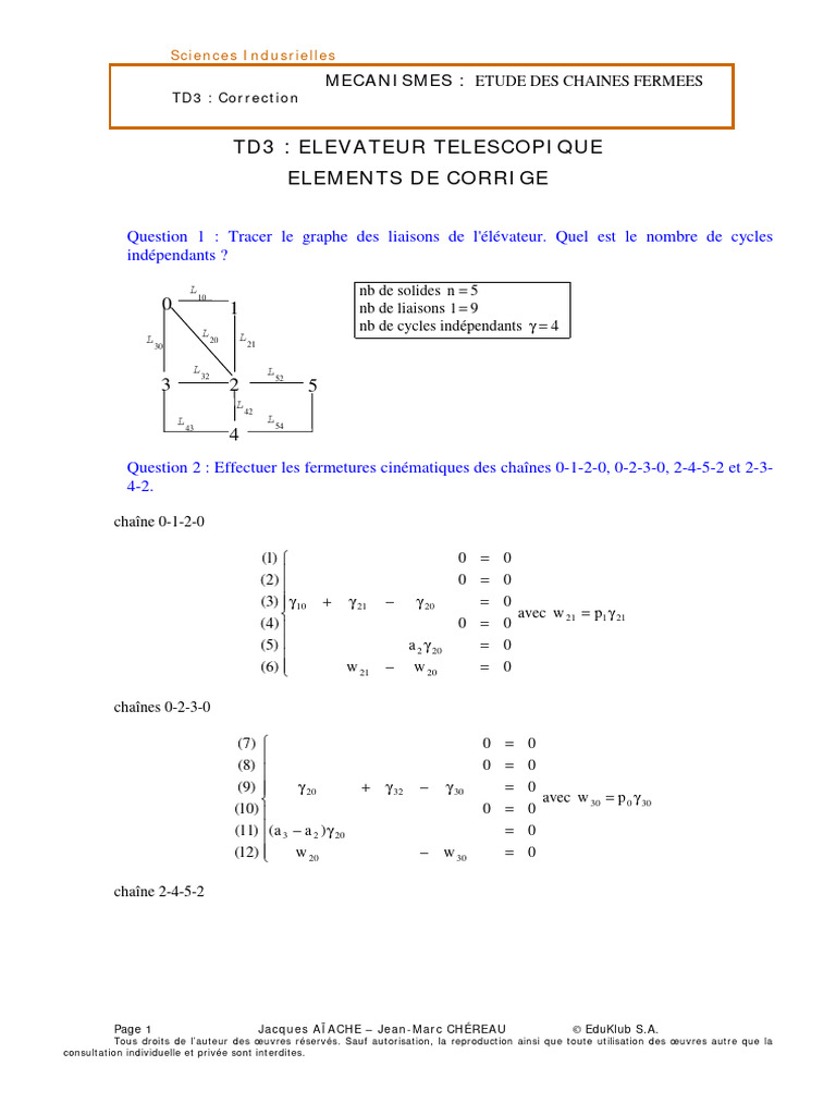 Correction TD3 : Élévateur Télescopique | PDF