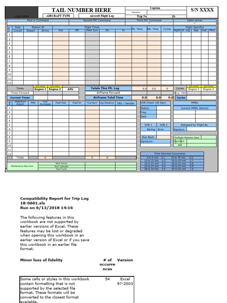 Aircraft Flight Log PDF Microsoft Excel Vehicles