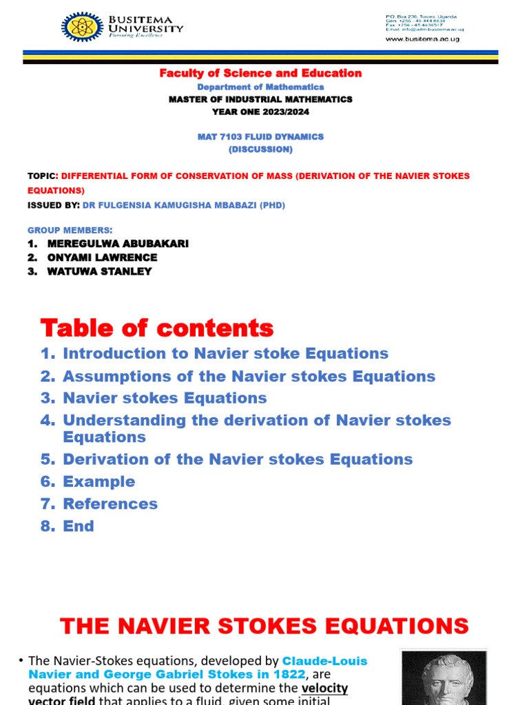 Presentation On Derivation of Navier Stokes Equations | PDF | Navier ...