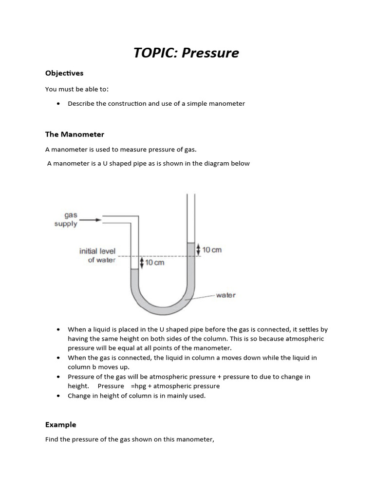 Force-Pressure-Construction and Use of A Simple Manometer | PDF