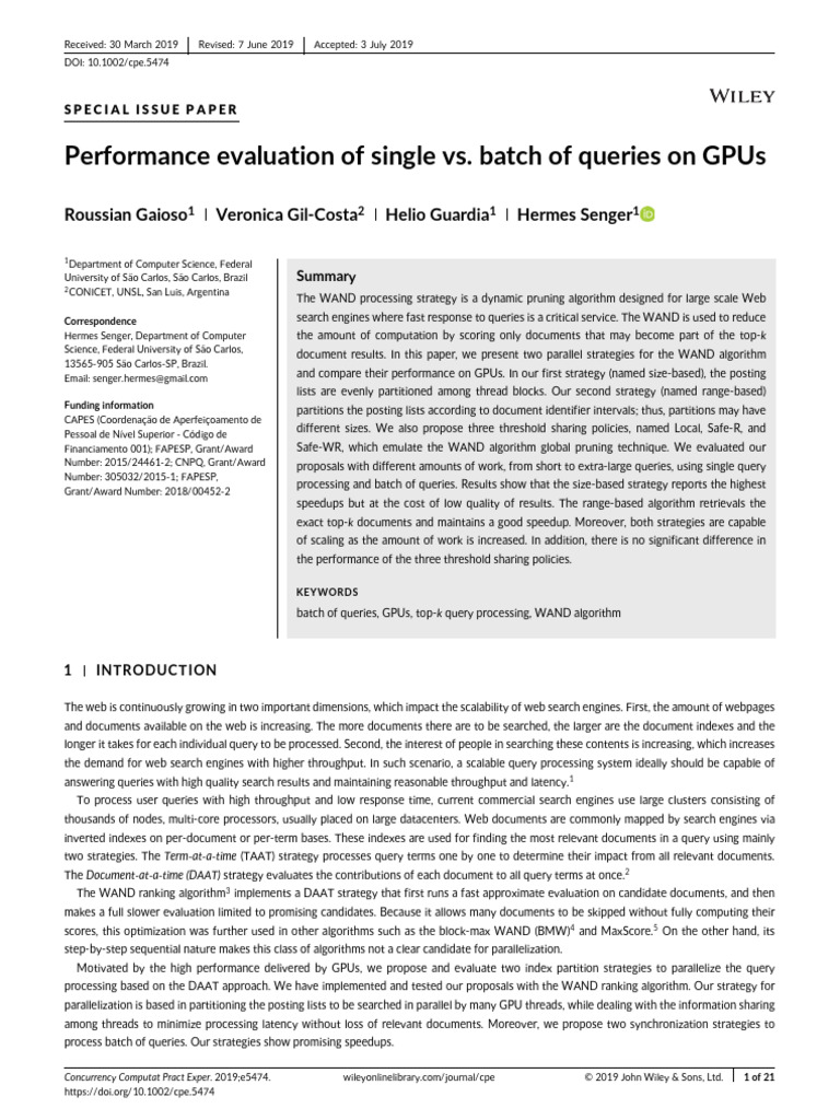 Performance Evaluation of Single vs. Batch of Queries On GPUs | PDF ...